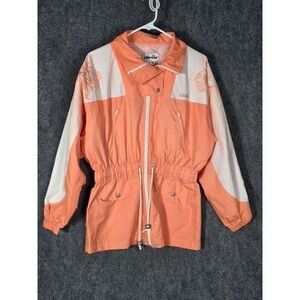 VTG‎ Ellesse Orange White Floral Print Lightweight Jacket Women Sz M Streetwear